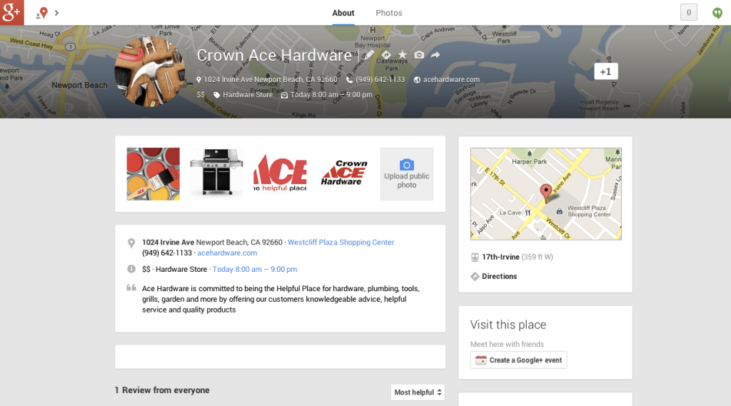Google+ for Business Page example