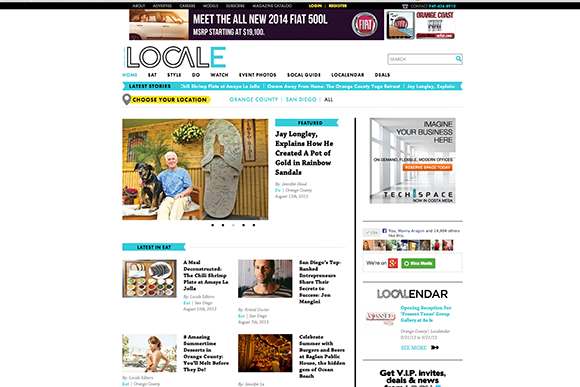 Locale Magazine Website Redesign - While we already manage the online marketing and web content for Locale, this year they expanded from the OC to San Diego. A new region means a new site, right? We gave their old site (also created by us) a facelift and a region filter.