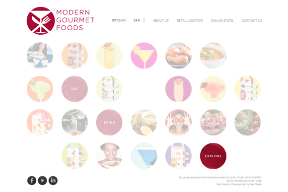 Modern Gourmet Foods Website Redesign - A local company with national success, we took their use of color and ran with it. You can find their products in Walmarts, Targets and BevMos all over the country.